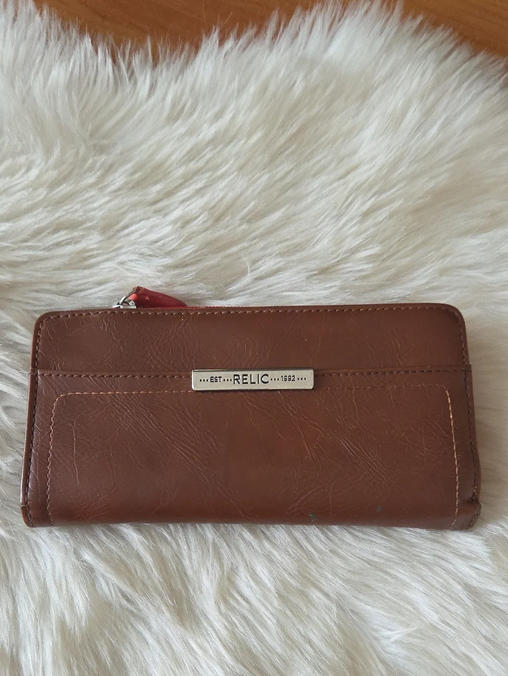 Relic Cognac Brown Zip-Around Wallet with Metal Logo